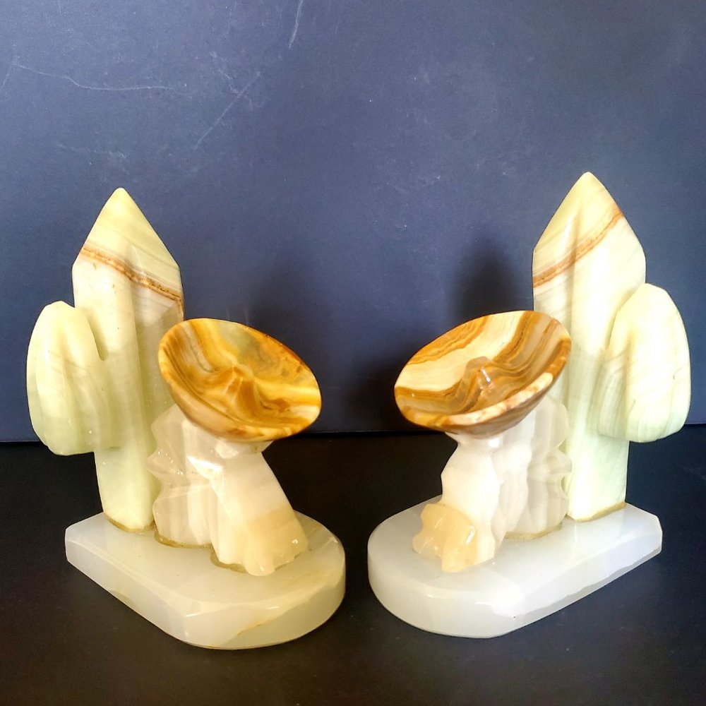 Mexican Onyx Stone Bookends Siesta Sleeping Amigos & Cactus Southwestern Navajo